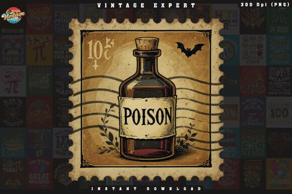 Download Halloween Poison Postage Stamp Clipart - Premium Bundle