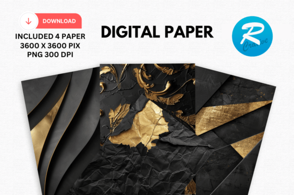 Download Watercolor Black and Gold Digital Paper - Premium Resources