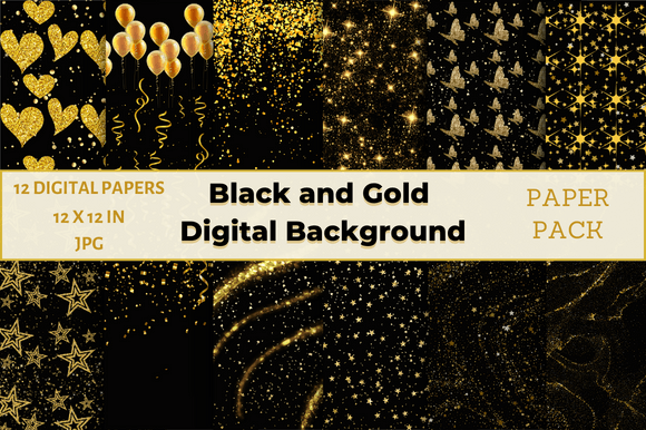 Download Black and Gold Digital Paper Pack - Black and gold digital paper Collection