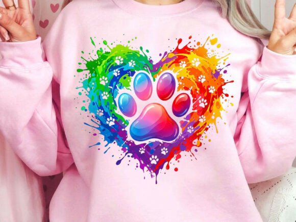 Download Dog Mama Colorful Paw Heart Tshirt Png - Heart tshirt png Collection