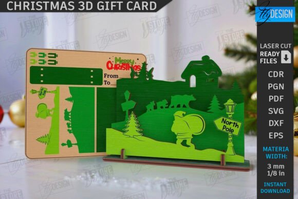 Download Christmas 3D Gift Card Laser Cut | Xmas - Gift Collection