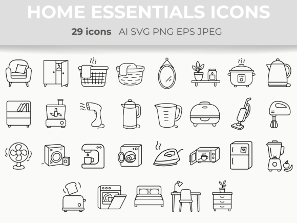 Download Home Essentials Line Icons Household SVG - Icons Collection