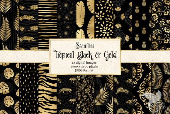 Download Tropical Black and Gold Digital Paper - Black and gold digital paper Collection