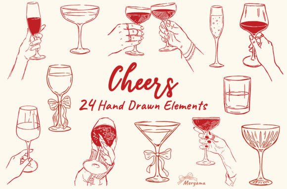 Download Cheers Cocktails Hand Drawn Elements SVG - Elements Collection